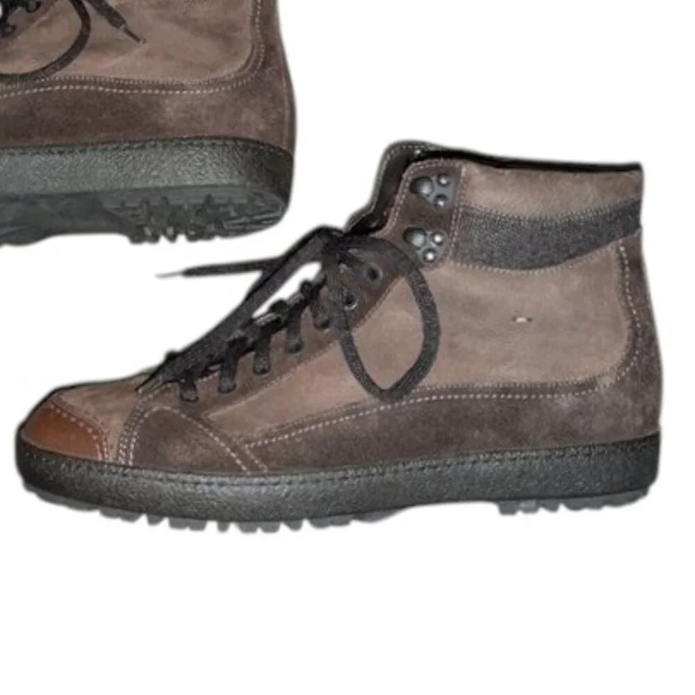 Santoni High Top Lace Up Ankle Suede Leather Tie Dark Sneakers Boots Shoes 10D